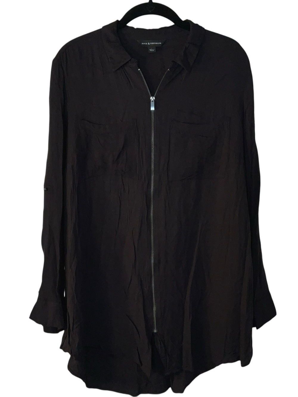 Rock & Republic Black Zip Front Collared Shirt